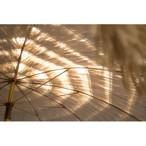 Parasol Clair à Franges En Acier Finition Bois Naturel - Marron - Hawai