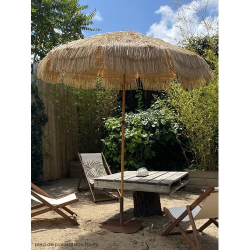 Parasol Clair à Franges En Acier Finition Bois Naturel - Marron - Hawai