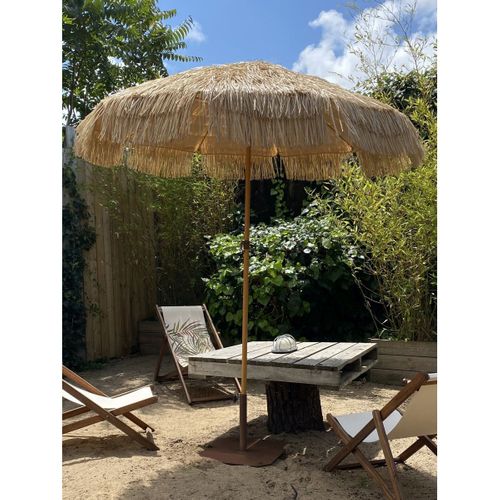 Parasol Clair à Franges En Acier Finition Bois Naturel - Marron - Hawai