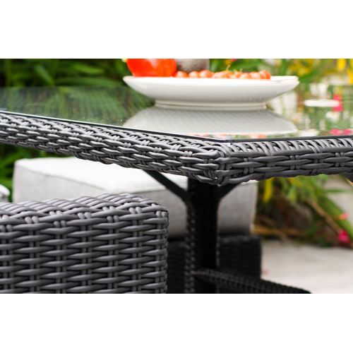 Ensemble Repas De Jardin Encastrable 8 Places En Résine Tresséee - Noir - Oceane