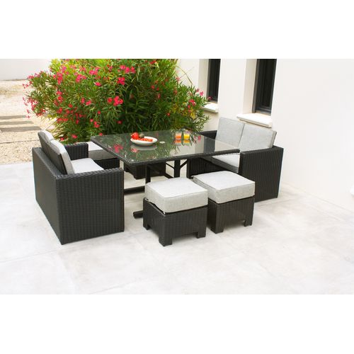 Ensemble Repas De Jardin Encastrable 8 Places En Résine Tresséee - Noir - Oceane