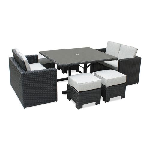Ensemble Repas De Jardin Encastrable 8 Places En Résine Tresséee - Noir - Oceane