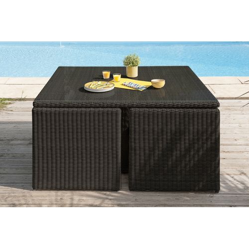 Ensemble Repas De Jardin Encastrable 8 Places En Résine Tresséee - Noir - Oceane