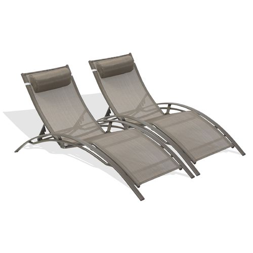 Lot De 2 Bains De Soleil En Aluminium Et Toile Plastifiée - Cappuccino - Cl76