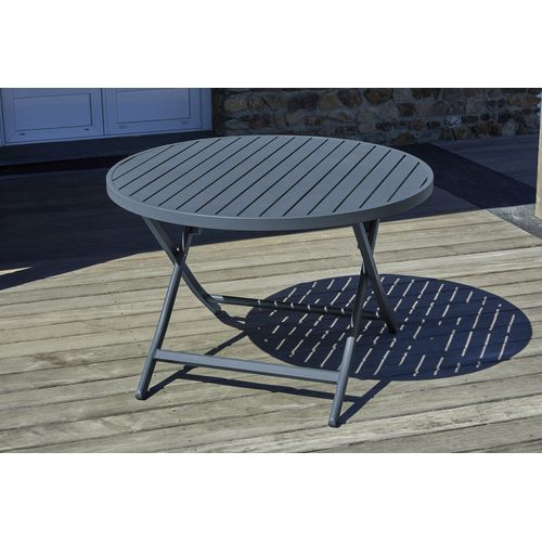 Table De Jardin Ronde Pliante En Aluminium  - Gris Anthracite - Marius
