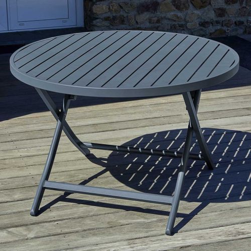 Table De Jardin Ronde Pliante En Aluminium  - Gris Anthracite - Marius
