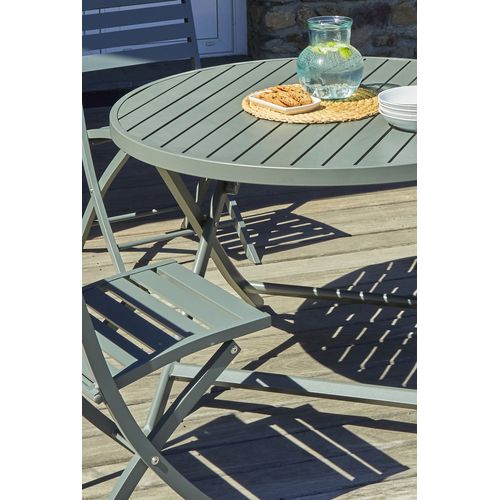 Table De Jardin Ronde Pliante En Aluminium - Kaki - Marius