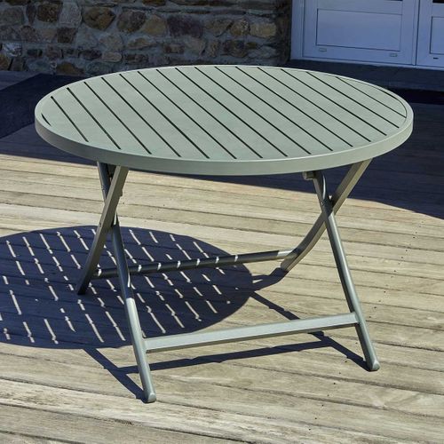 Table De Jardin Ronde Pliante En Aluminium - Kaki - Marius