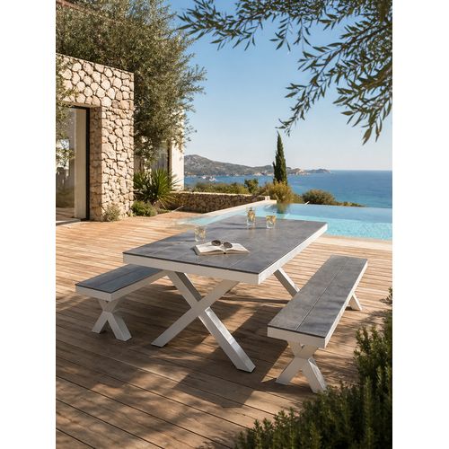 Table De Jardin En Aluminium Et Plateau Hpl - Blanc - Annecy