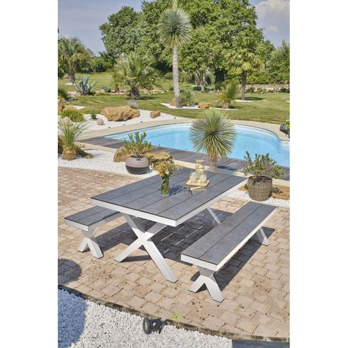 Table De Jardin En Aluminium Et Plateau Hpl - Blanc - Annecy