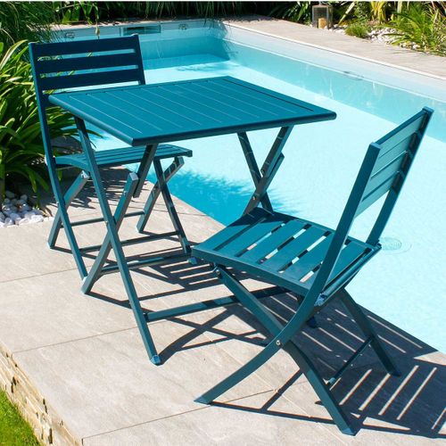 Lot De 2 Chaises De Jardin En Aluminium - Bleu Canard - Marius