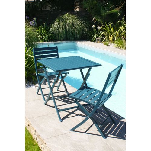 Lot De 2 Chaises De Jardin En Aluminium - Bleu Canard - Marius