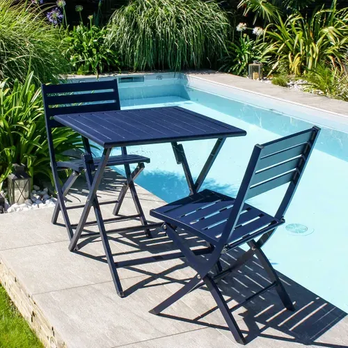 Lot De 2 Chaises De Jardin En Aluminium - Bleu Marine - Marius