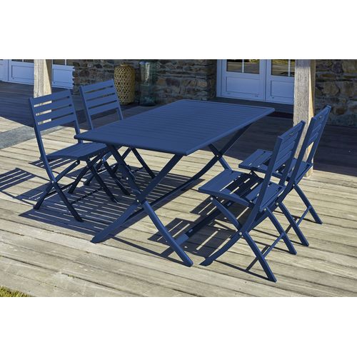 Ensemble Repas De Jardin 4 Places En Aluminium - Bleu Marine - Marius