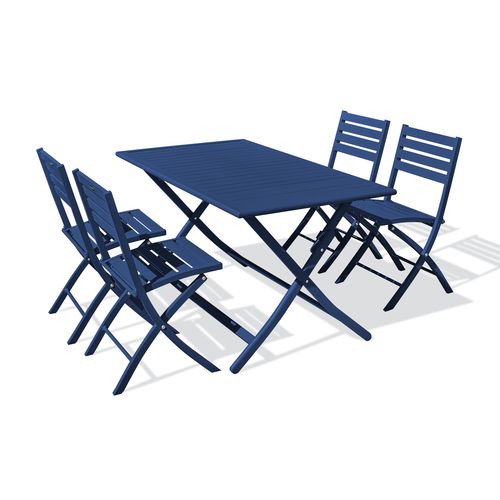 Ensemble Repas De Jardin 4 Places En Aluminium - Bleu Marine - Marius