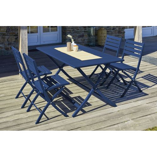 Ensemble Repas De Jardin 4 Places En Aluminium - Bleu Marine - Marius