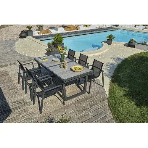 Ensemble Repas 6 Places En Aluminium Et Plateau Céramique - Gris Anthracite - Olhos