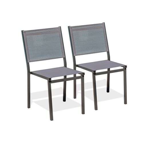 Lot De 2 Chaises De Jardin En Alu Et Toile Plastifiéee - Gris Anthracite - Tolede