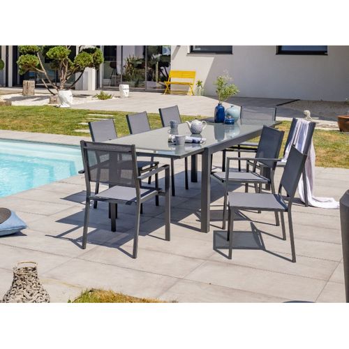 Lot De 2 Chaises De Jardin En Alu Et Toile Plastifiéee - Gris Anthracite - Tolede