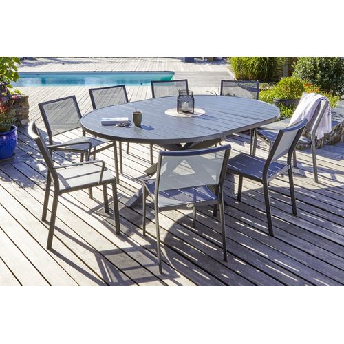 Ensemble Repas 8 Places En Aluminium Avec Rallonge Papillon - Gris Anthracite - Pelosa