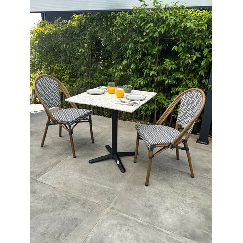 Ensemble Repas De Jardin 2 Places En Acier Et Plateau Terrazzo - Bleu Marine - Bistro