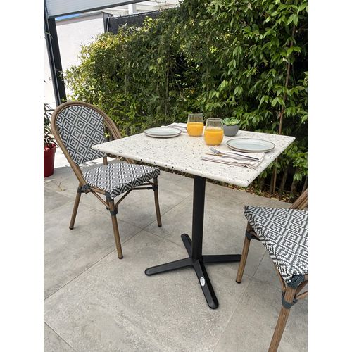 Ensemble Repas De Jardin 2 Places En Acier Et Plateau Terrazzo - Bleu Marine - Bistro