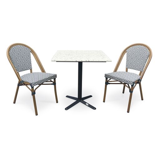 Ensemble Repas De Jardin 2 Places En Acier Et Plateau Terrazzo - Bleu Marine - Bistro