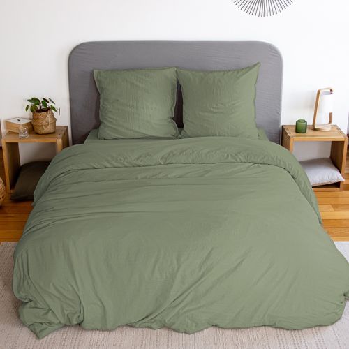 Parure De Lit 240x260 Cm Microfibre Vert Olive