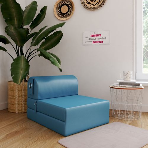 Chauffeuse L.75 cm 2 IN 1 Bleu canard vue d'ambiance 1