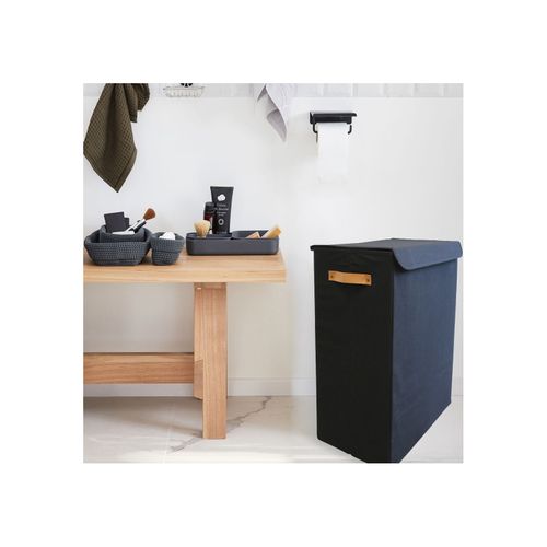 Panier à Linge Double En Tissu Noir 50 X 30 X 60 Cm