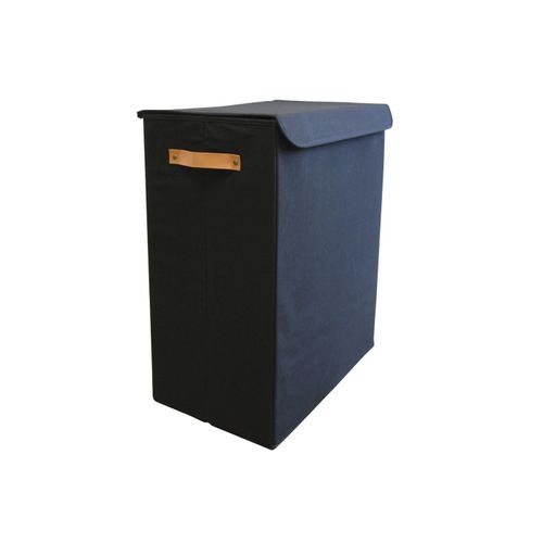 Panier à Linge Double En Tissu Noir 50 X 30 X 60 Cm