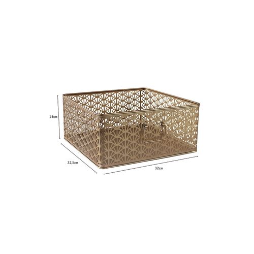 Panier De Rangement En Métal Doré 32 X 32 X 14 Cm