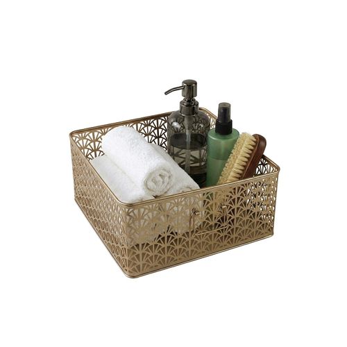 Panier De Rangement En Métal Doré 32 X 32 X 14 Cm