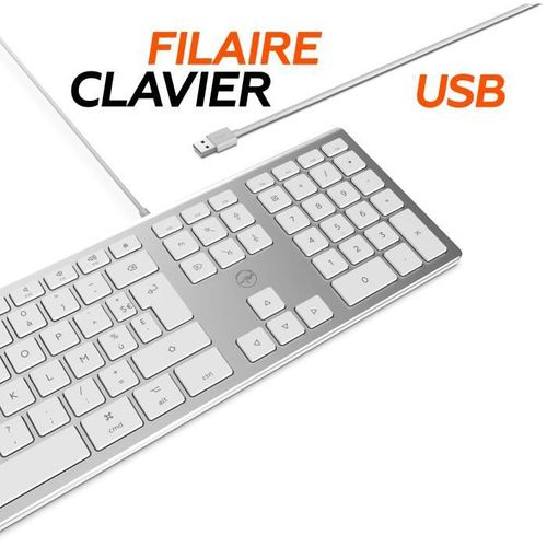 Ml304304 – Clavier Design Touch Filaire Avec 2 USB Pour Mac – Azerty – Blanc Et Argenté