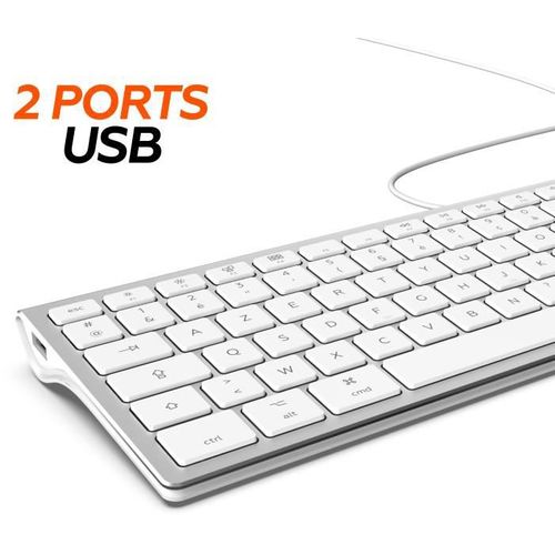 Ml304304 – Clavier Design Touch Filaire Avec 2 USB Pour Mac – Azerty – Blanc Et Argenté