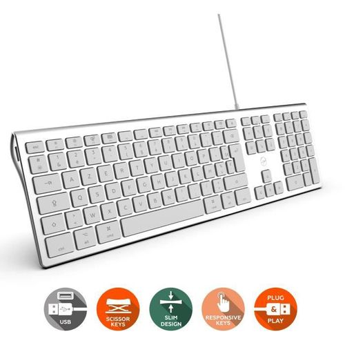 Ml304304 – Clavier Design Touch Filaire Avec 2 USB Pour Mac – Azerty – Blanc Et Argenté