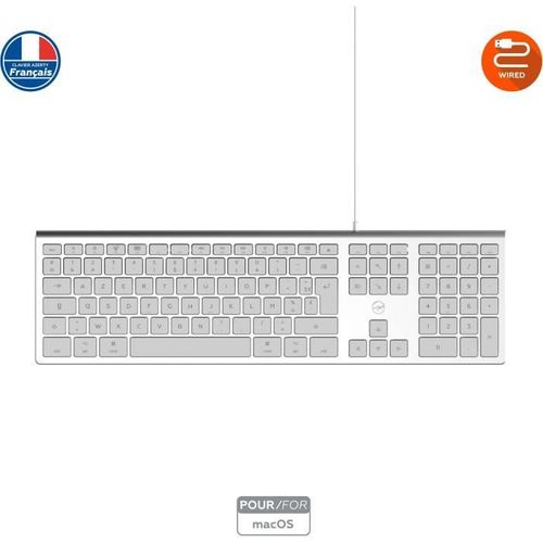 Ml304304 – Clavier Design Touch Filaire Avec 2 USB Pour Mac – Azerty – Blanc Et Argenté