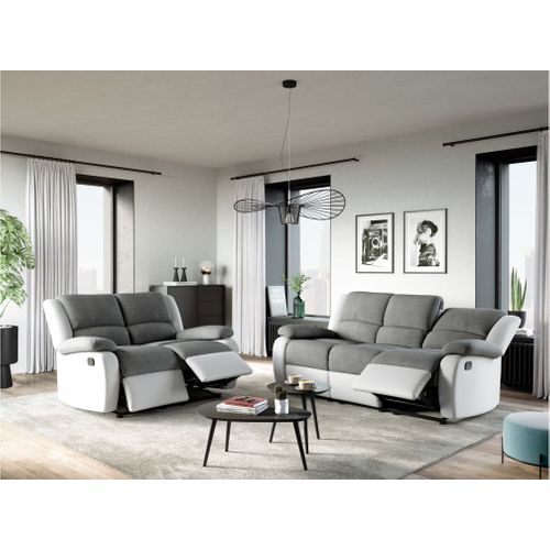 Canapé Relaxation 2 Places Microfibre / Simili Detente -  Blanc / Gris
