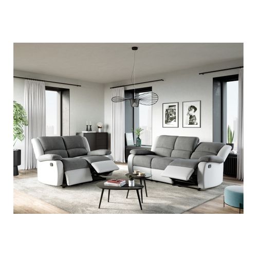 Canapé Relaxation 2 Places Microfibre / Simili Detente -  Blanc / Gris