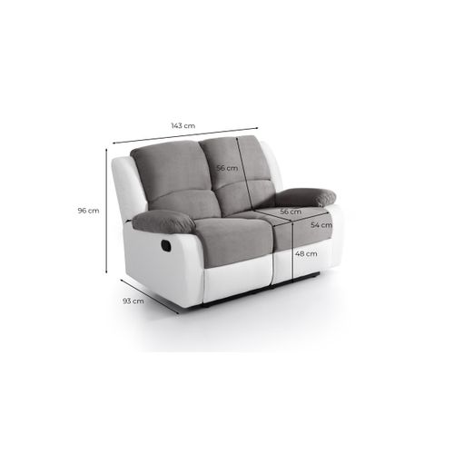 Canapé Relaxation 2 Places Microfibre / Simili Detente -  Blanc / Gris