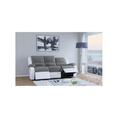Relax Canapé De Relaxation En Simili Et Tissu 3 Places - 190x93x96 Cm - Gris Et Blanc