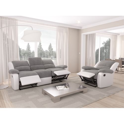 Relax Canapé De Relaxation En Simili Et Tissu 3 Places - 190x93x96 Cm - Gris Et Blanc