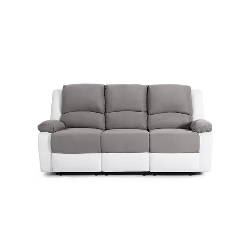 Relax Canapé De Relaxation En Simili Et Tissu 3 Places - 190x93x96 Cm - Gris Et Blanc