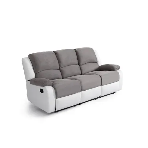 Relax Canapé De Relaxation En Simili Et Tissu 3 Places - 190x93x96 Cm - Gris Et Blanc
