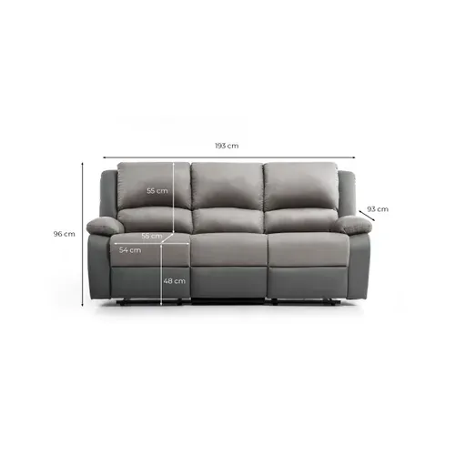 Relax Canapé De Relaxation En Simili Et Tissu 3 Places - 190x93x96 Cm - Gris Et Blanc
