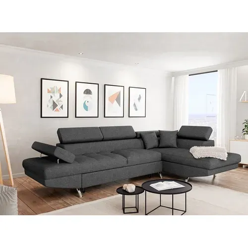 Canapé D'angle Rio Convertible Avec Coffre En Tissu - Angle Droit,  Gris Foncé