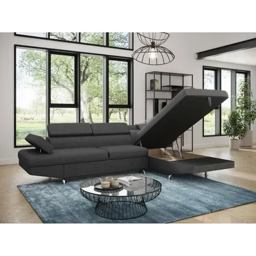 Canapé D'angle Rio Convertible Avec Coffre En Tissu - Angle Droit,  Gris Foncé