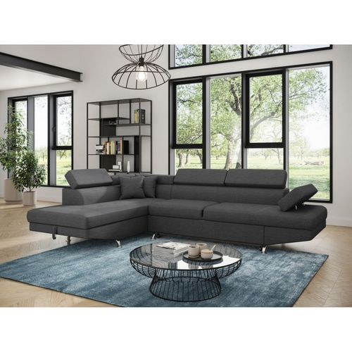 Canapé D'angle Rio Convertible Avec Coffre En Tissu - Angle Gauche, Gris Foncé