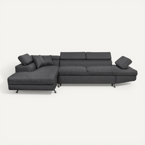 Canapé D'angle Rio Convertible Avec Coffre En Tissu - Angle Gauche, Gris Foncé