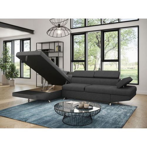 Canapé D'angle Rio Convertible Avec Coffre En Tissu - Angle Gauche, Gris Foncé